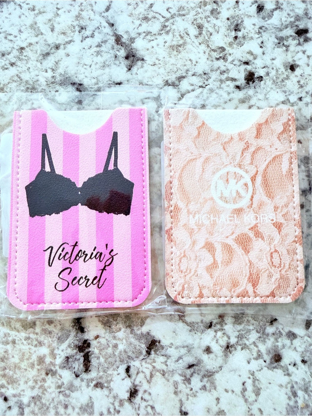 Victoria's Secret Pink Stripe & Blush Lace Phone Card Pocket Duo